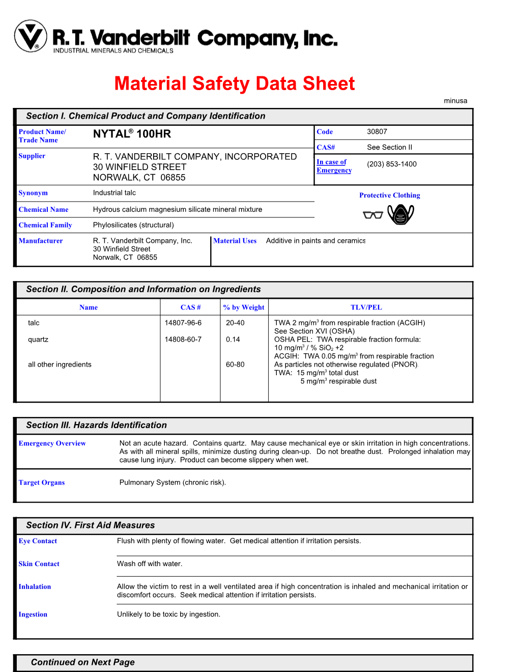Material Safety Data Sheet Minusa Section I