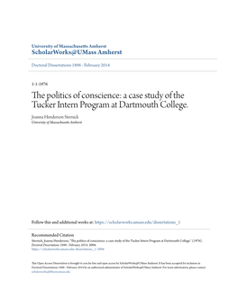 A Case Study of the Tucker Intern Program at Dartmouth College. Joanna Henderson Sternick University of Massachusetts Amherst