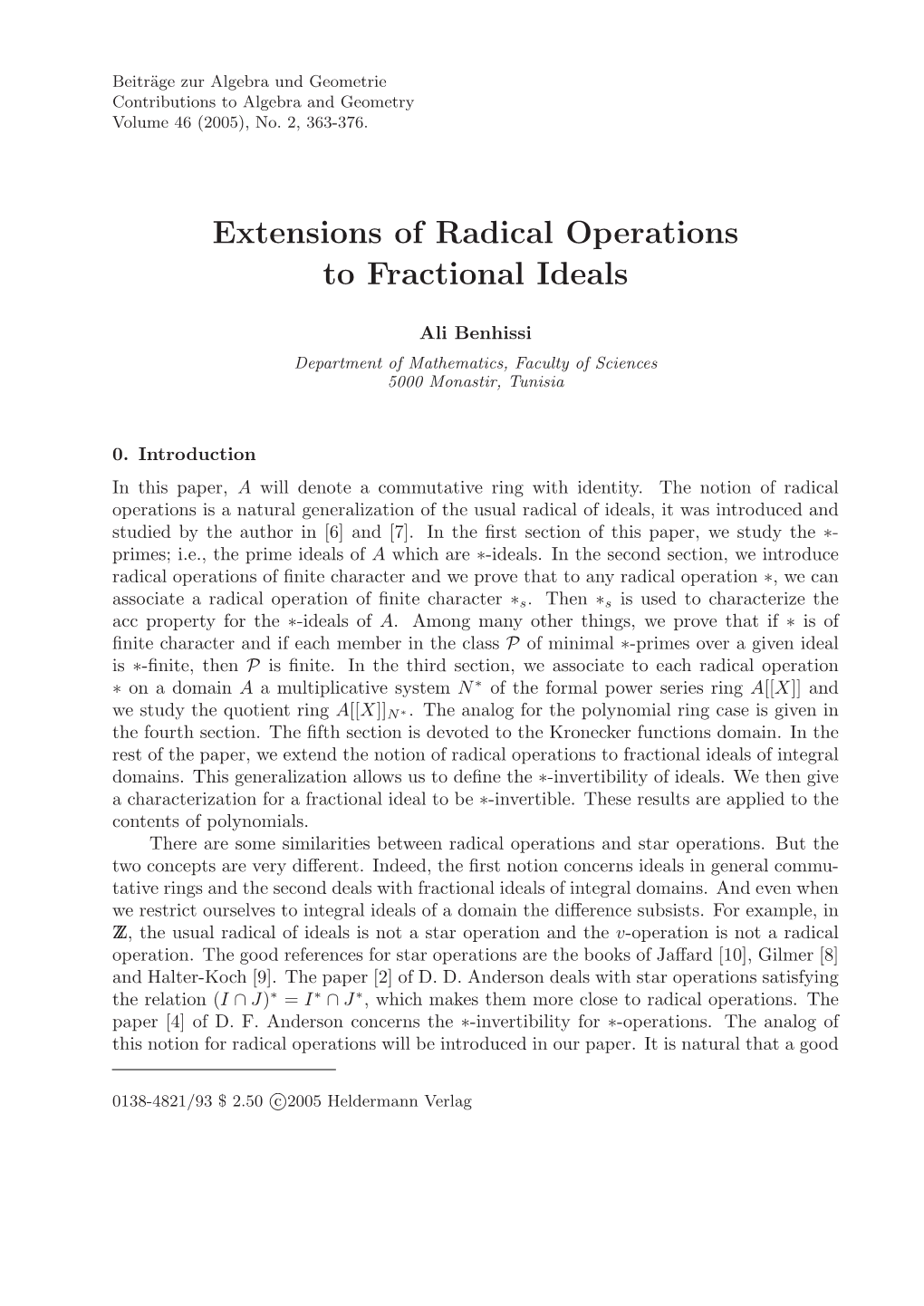 Extensions of Radical Operations to Fractional Ideals
