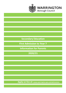 Secondary Education First Admission to Year 7 Information for Parents 2020/21