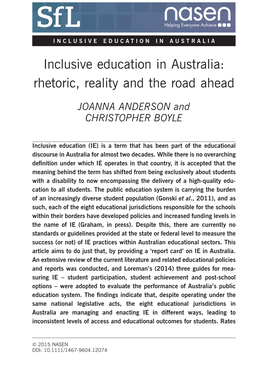 Inclusive Education in Australia: Rhetoric, Reality and the Road Ahead