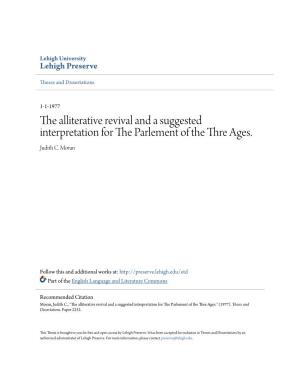 The Alliterative Revival and a Suggested Interpretation for the Ap Rlement of the Thre Ages