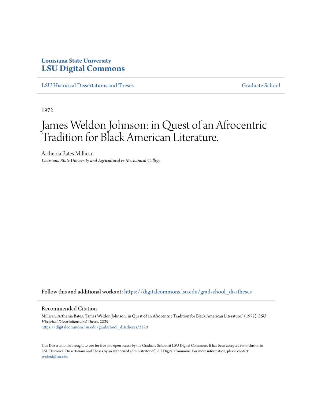 James Weldon Johnson: in Quest of an Afrocentric Tradition for Black American Literature