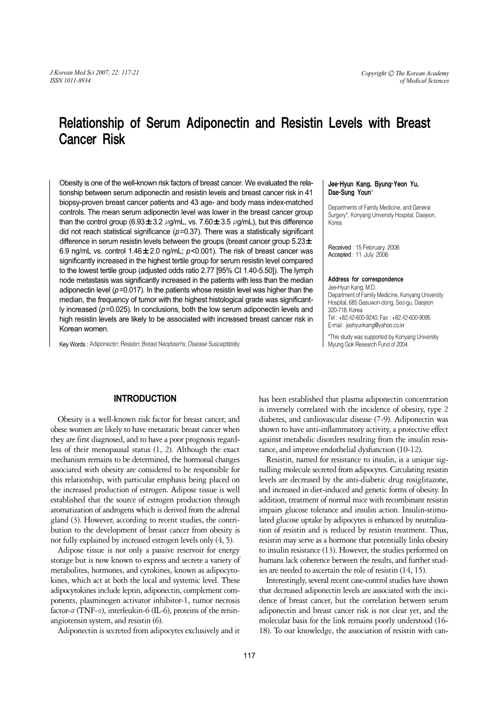 Relationship of Serum Adiponectin and Resistin Levels with Breast Cancer Risk