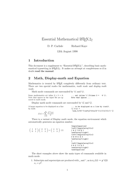 Essential Mathematical Latex2ε