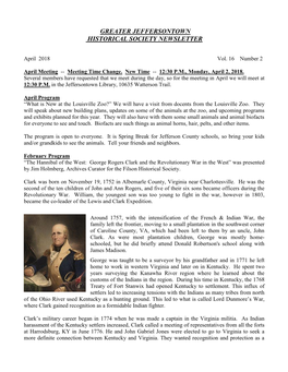 Greater Jeffersontown Historical Society Newsletter