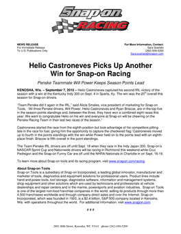 Helio Castroneves Picks up Another Win for Snap-On Racing