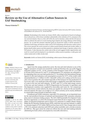Review on the Use of Alternative Carbon Sources in EAF Steelmaking