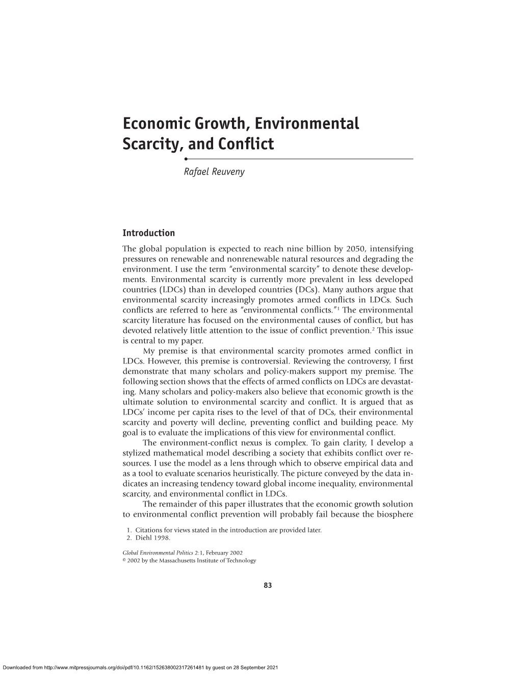 Economic Growth, Environmental Scarcity, and Conflict