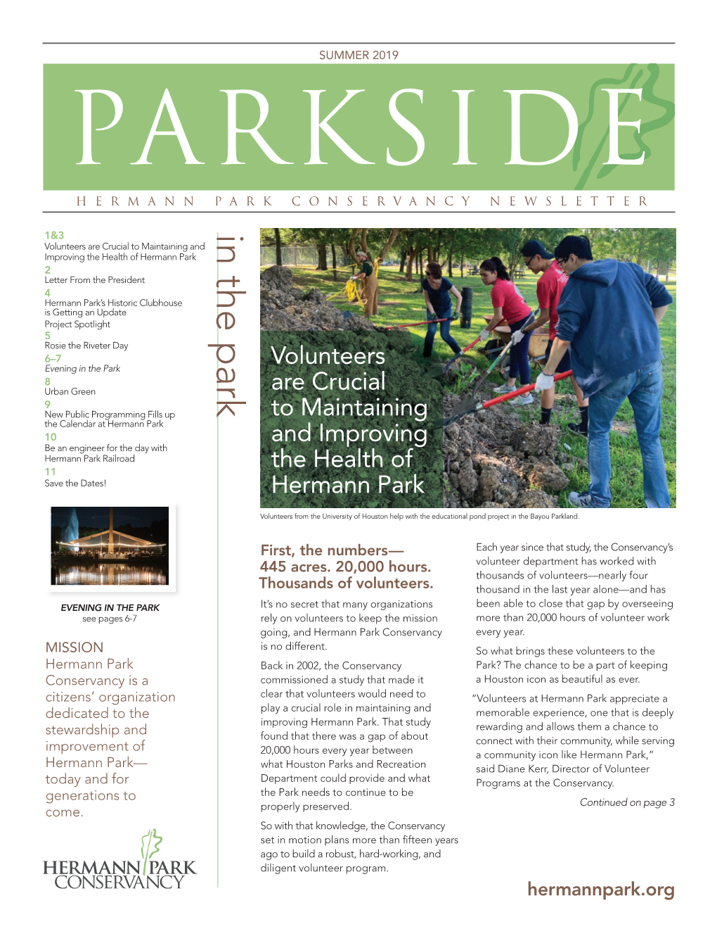 Summer 2019 Parkside Hermann Park Conservancy Newsletter