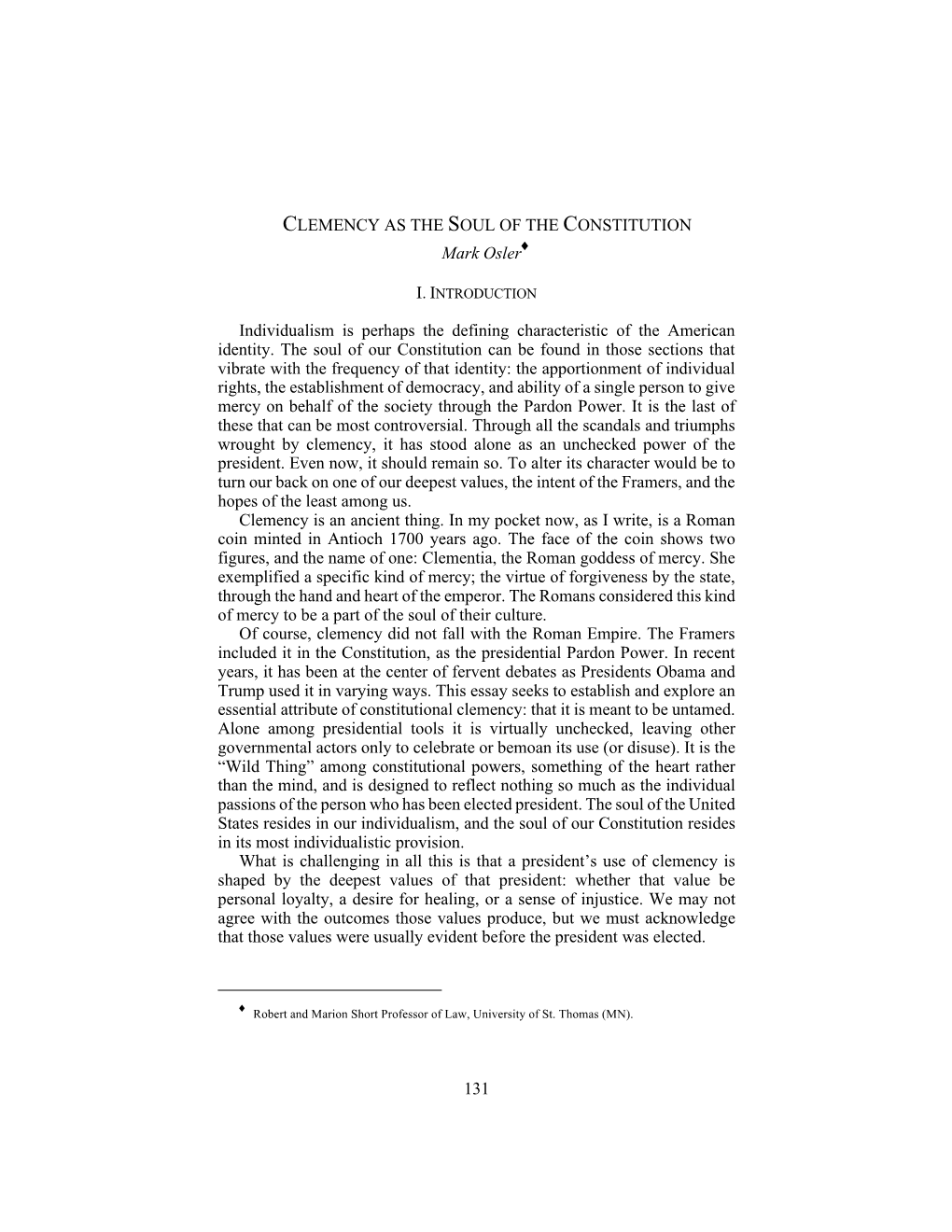 131 CLEMENCY AS the SOUL of the CONSTITUTION Mark Osler