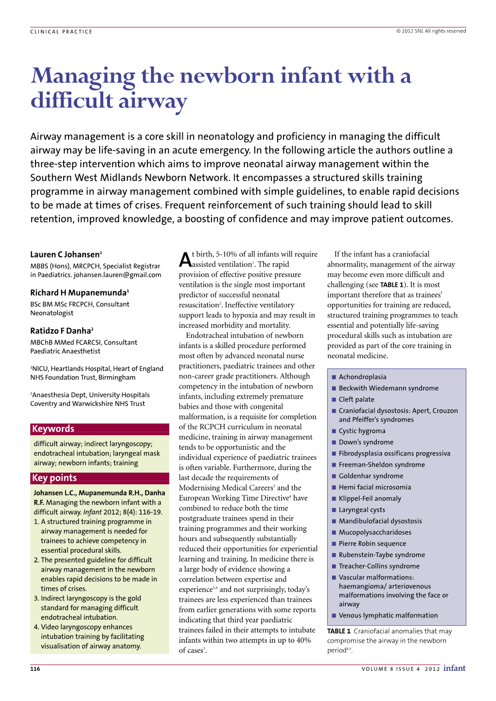 Managing the Newborn Infant with a Difficult Airway