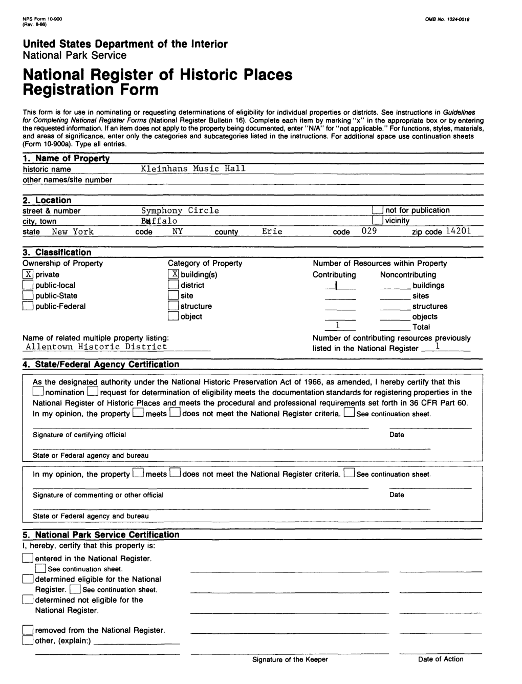 National Register of Historic Places Continuation Sheet