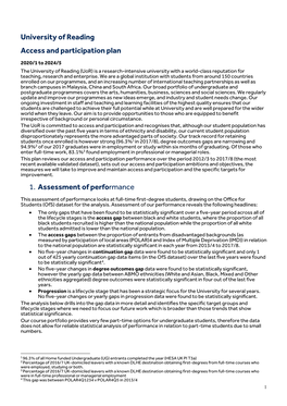 University of Reading Access and Participation Plan 1. Assessment of Performance