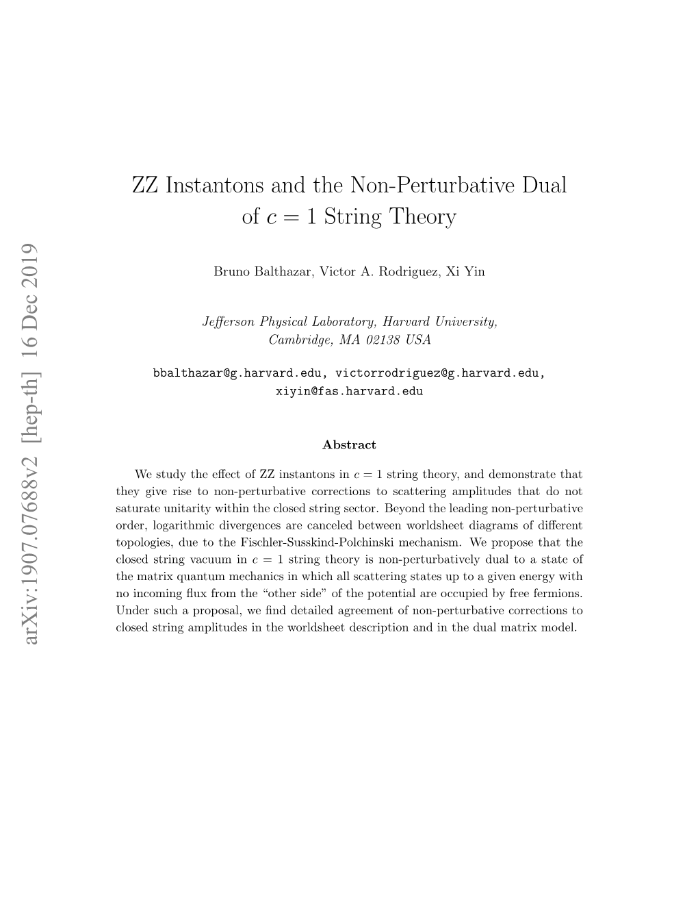 ZZ Instantons and the Non-Perturbative Dual of C = 1 String Theory