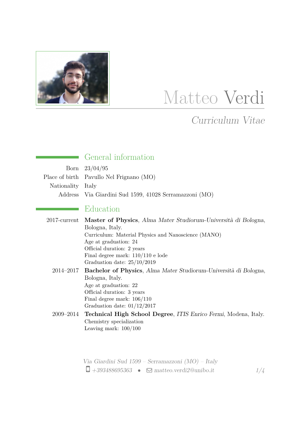 Matteo Verdi – Curriculum Vitae