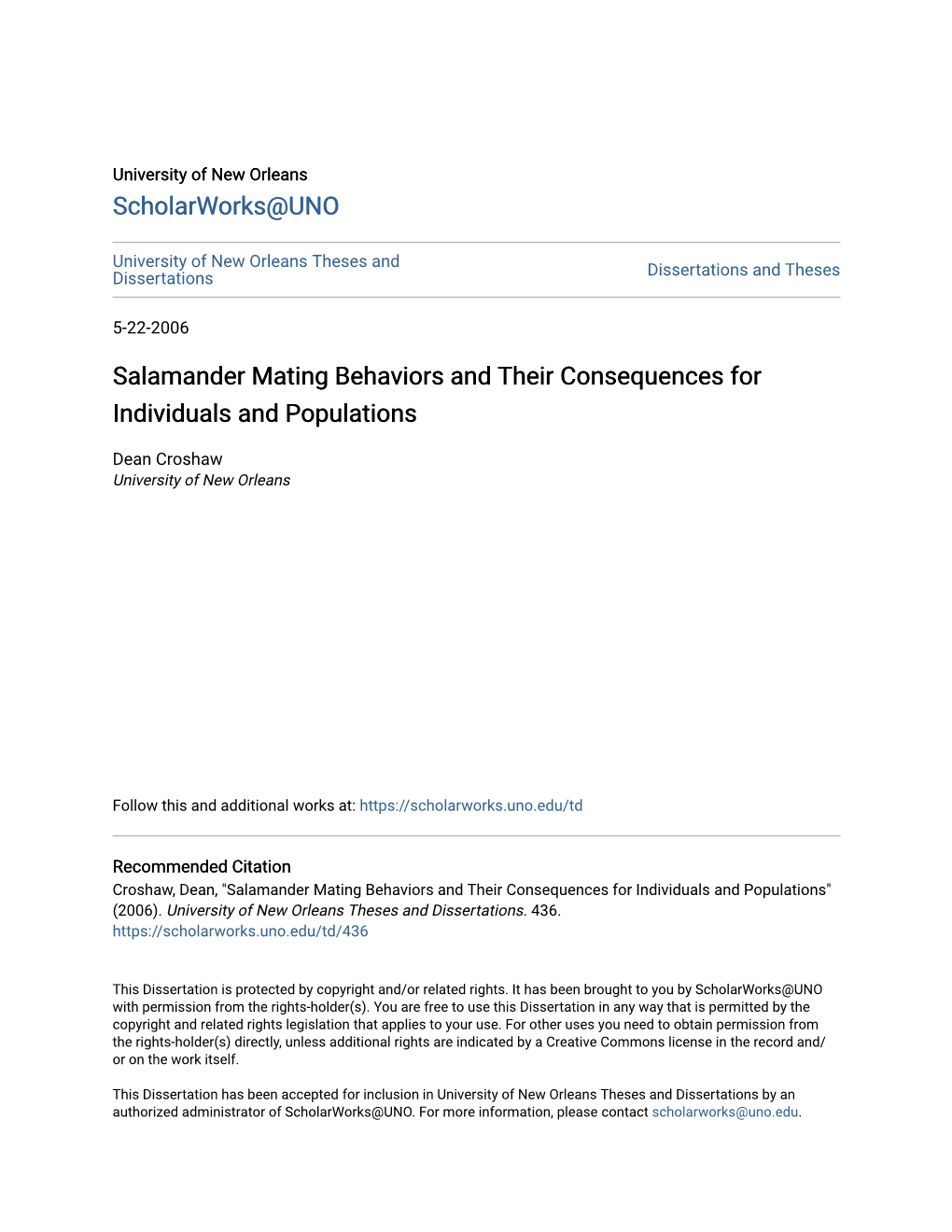 Salamander Mating Behaviors and Their Consequences for Individuals and Populations