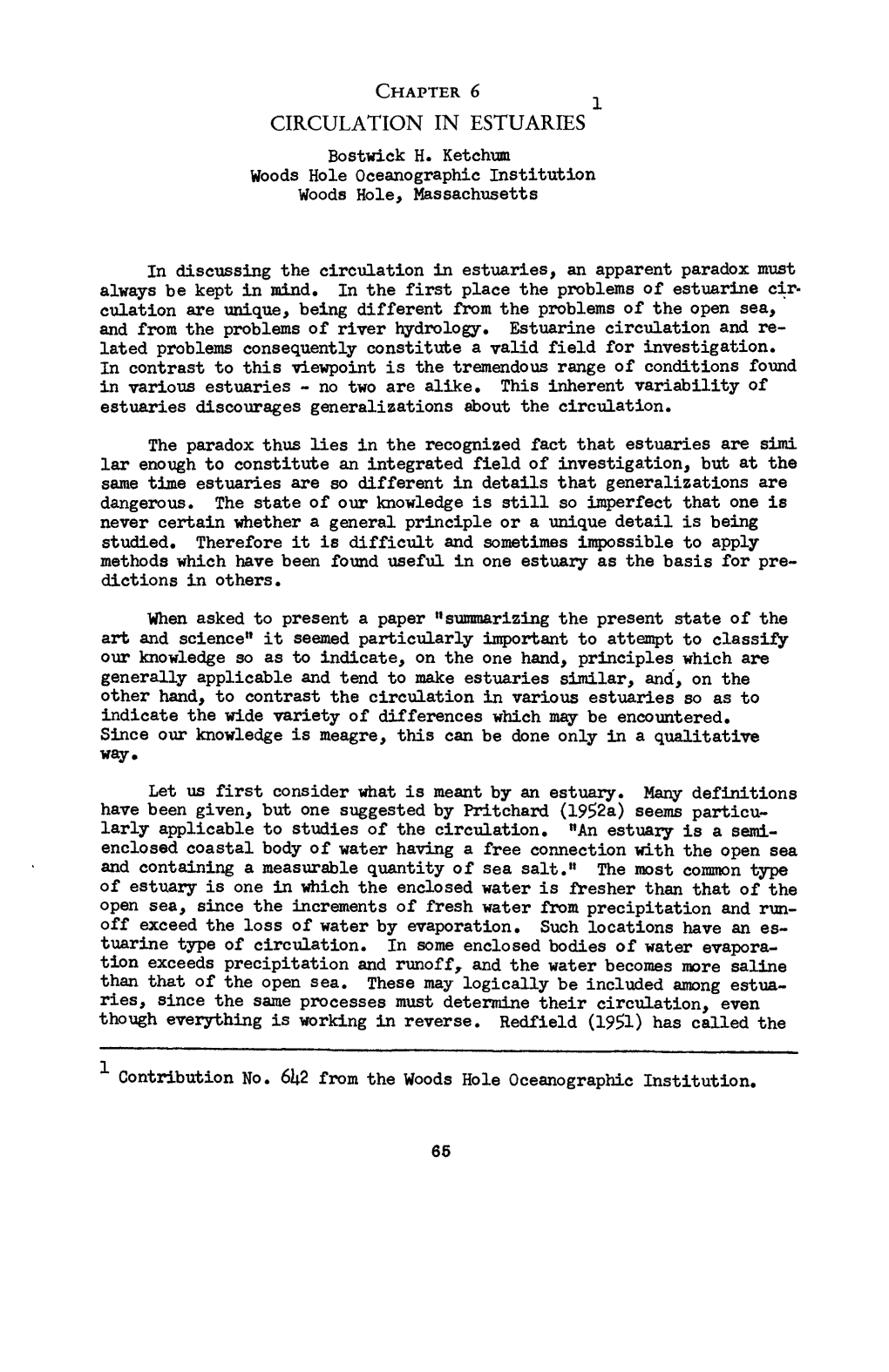 CIRCULATION in ESTUARIES Bostwick H