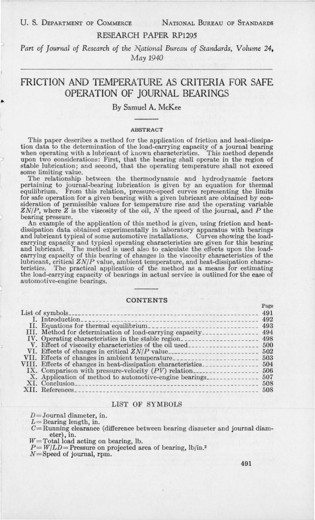 FRICTION and TEMPERATURE AS CRITERIA for SAFE OPERATION of JOURNAL BEARINGS by Samuel A