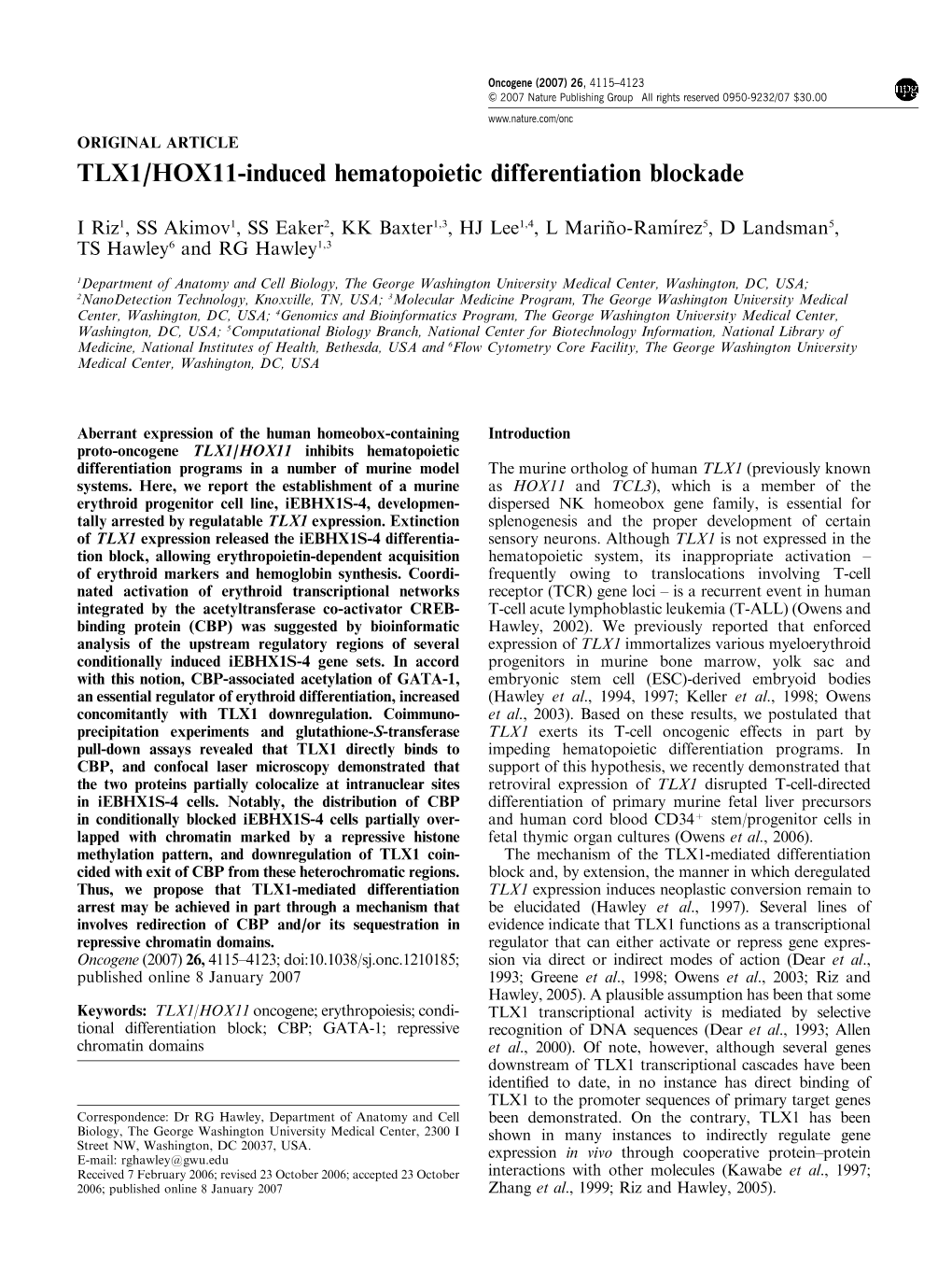 TLX1/HOX11-Induced Hematopoietic Differentiation Blockade