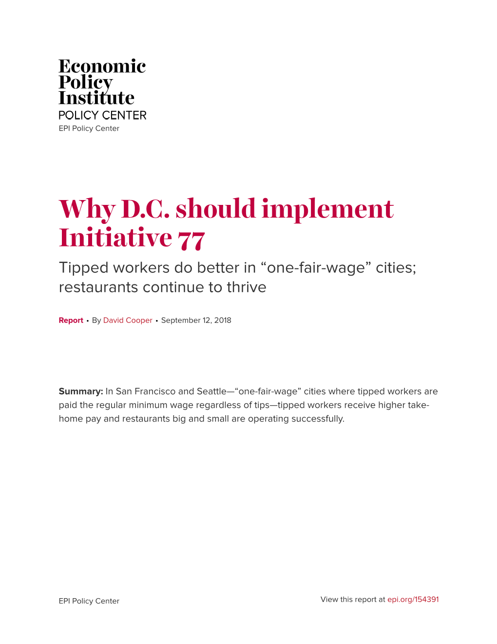 Why D.C. Should Implement Initiative 77: Tipped Workers Do Better In