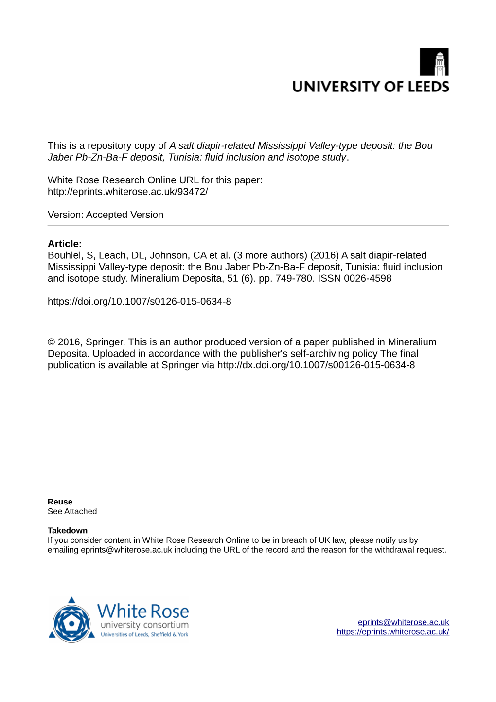 A Salt Diapir-Related Mississippi Valley-Type Deposit: the Bou Jaber Pb-Zn-Ba-F Deposit, Tunisia: Fluid Inclusion and Isotope Study