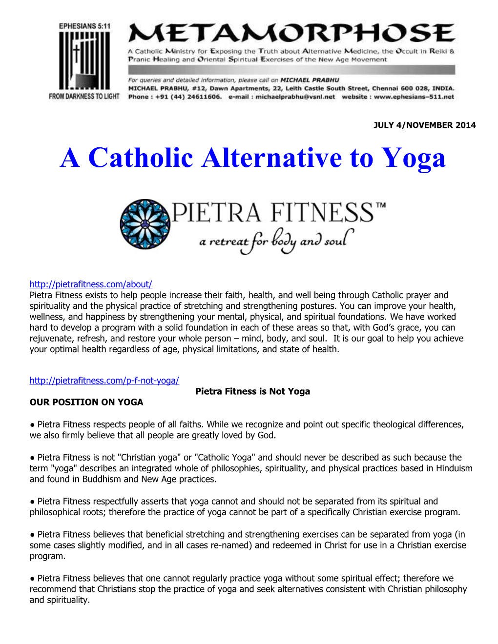 A Catholic Alternative to Yoga