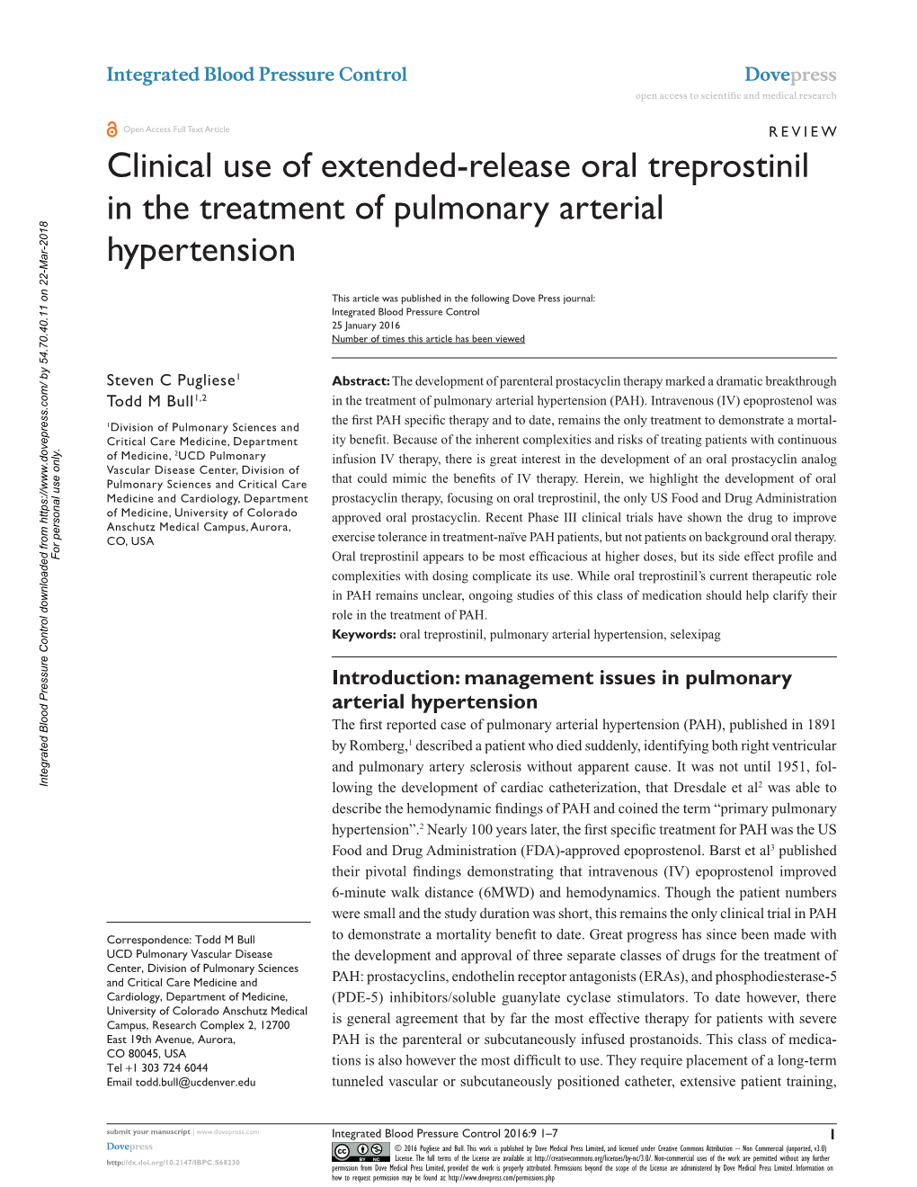 Clinical Use of Extended-Release Oral Treprostinil in the Treatment of Pulmonary Arterial Hypertension