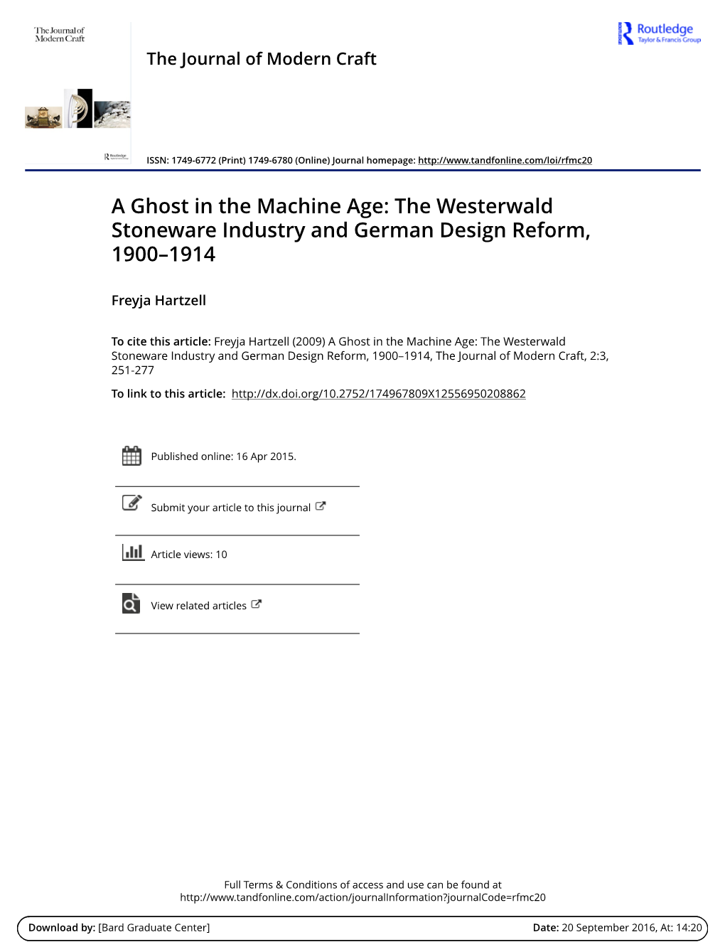 The Westerwald Stoneware Industry and German Design Reform, 1900–1914