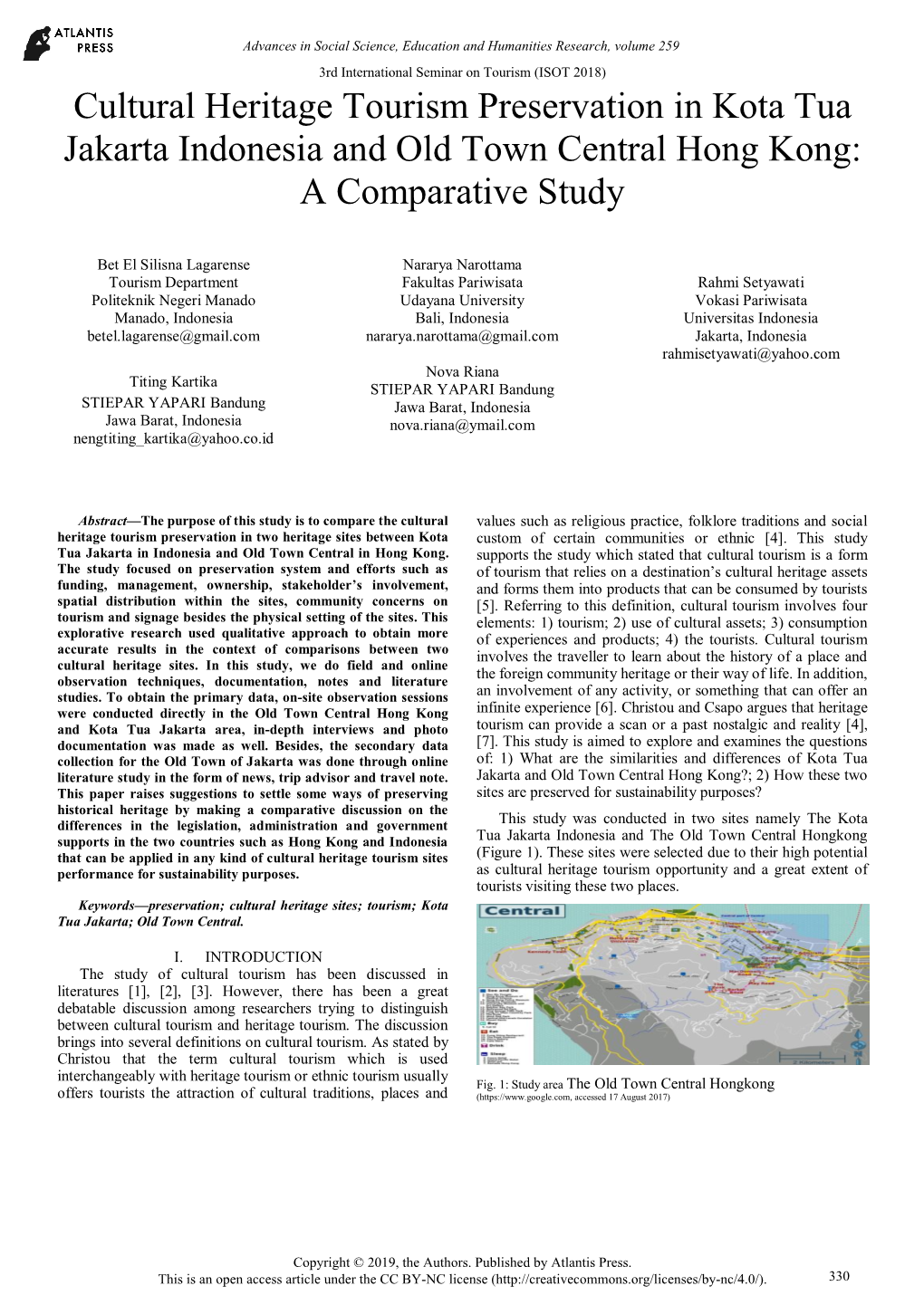 Cultural Heritage Tourism Preservation in Kota Tua Jakarta Indonesia and Old Town Central Hong Kong: a Comparative Study