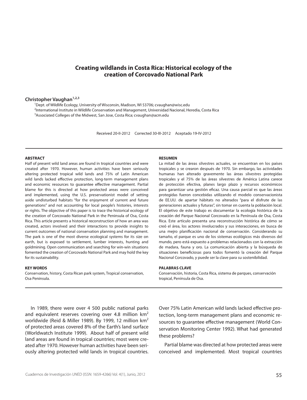 Historical Ecology of the Creation of Corcovado National Park