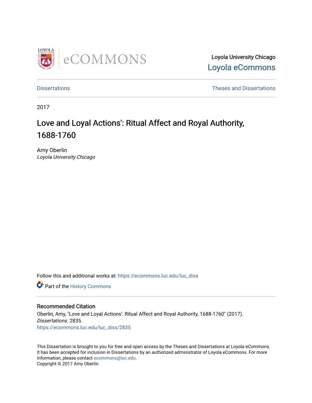 Love and Loyal Actions': Ritual Affect and Royal Authority, 1688-1760