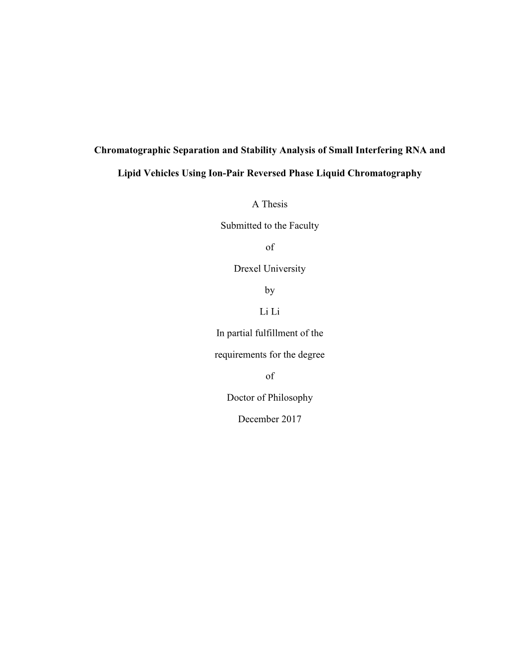 Chromatographic Separation and Stability Analysis of Small Interfering RNA And