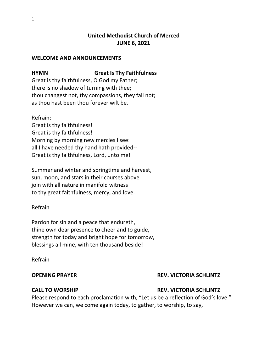 United Methodist Church of Merced JUNE 6, 2021 WELCOME AND