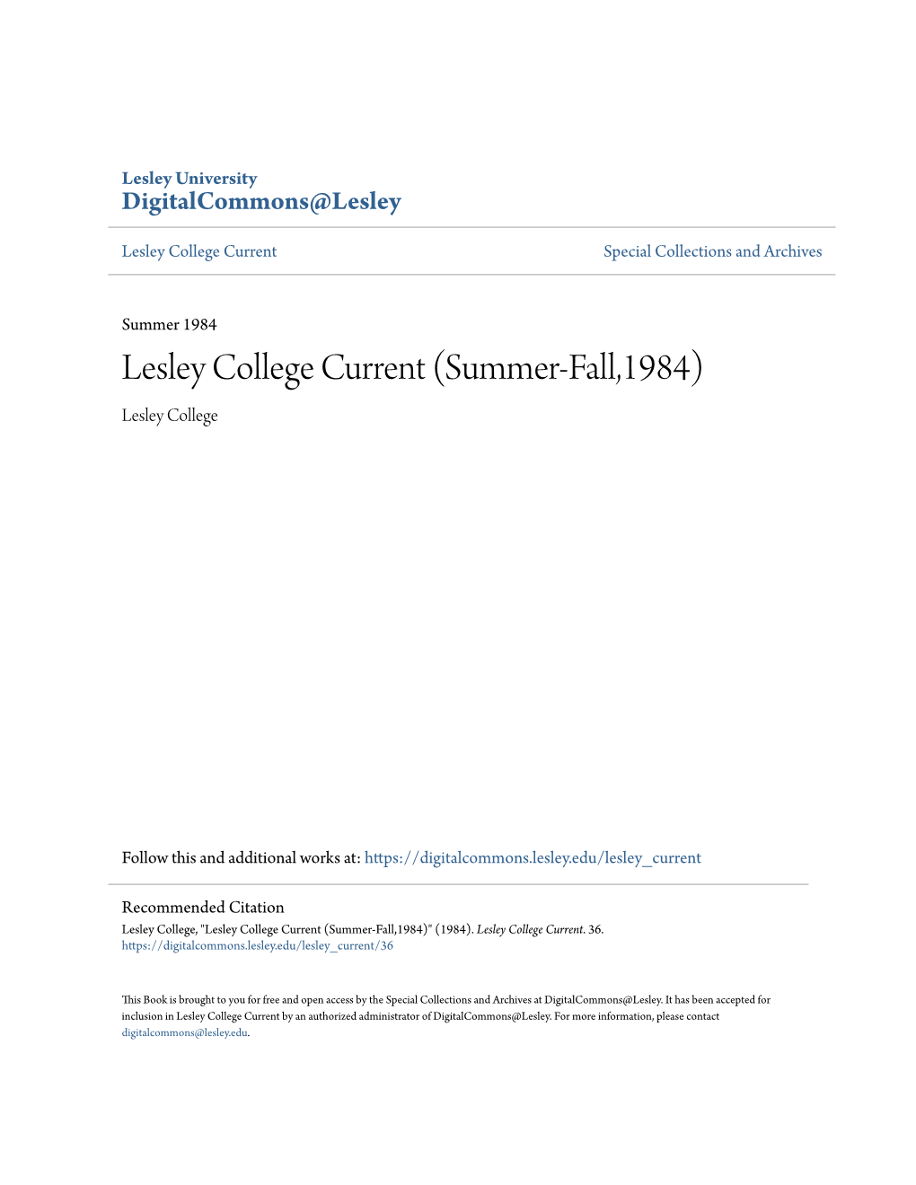 Lesley College Current Special Collections and Archives