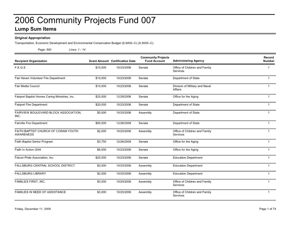 2006 Community Projects Fund 007 Lump Sum Items