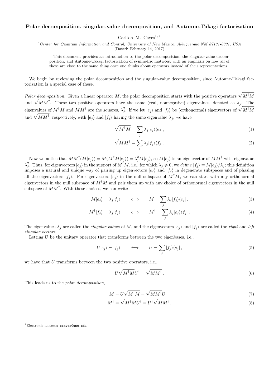 Polar Decomposition, Singular-Value Decomposition, and Autonne-Takagi Factorization