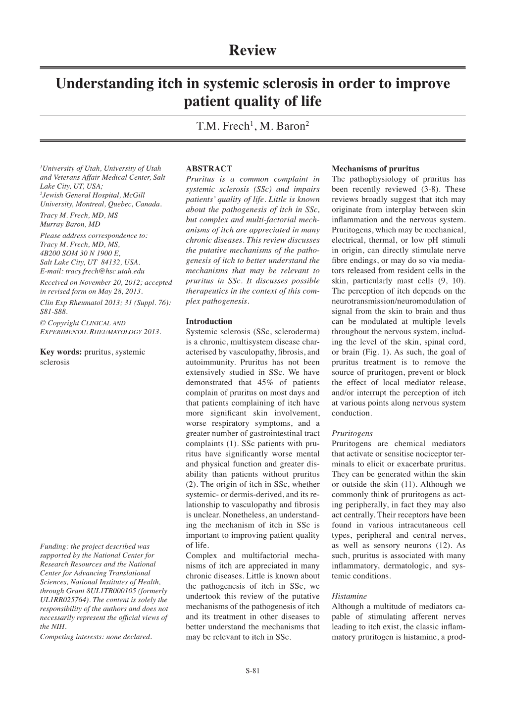 Review Understanding Itch in Systemic Sclerosis in Order To