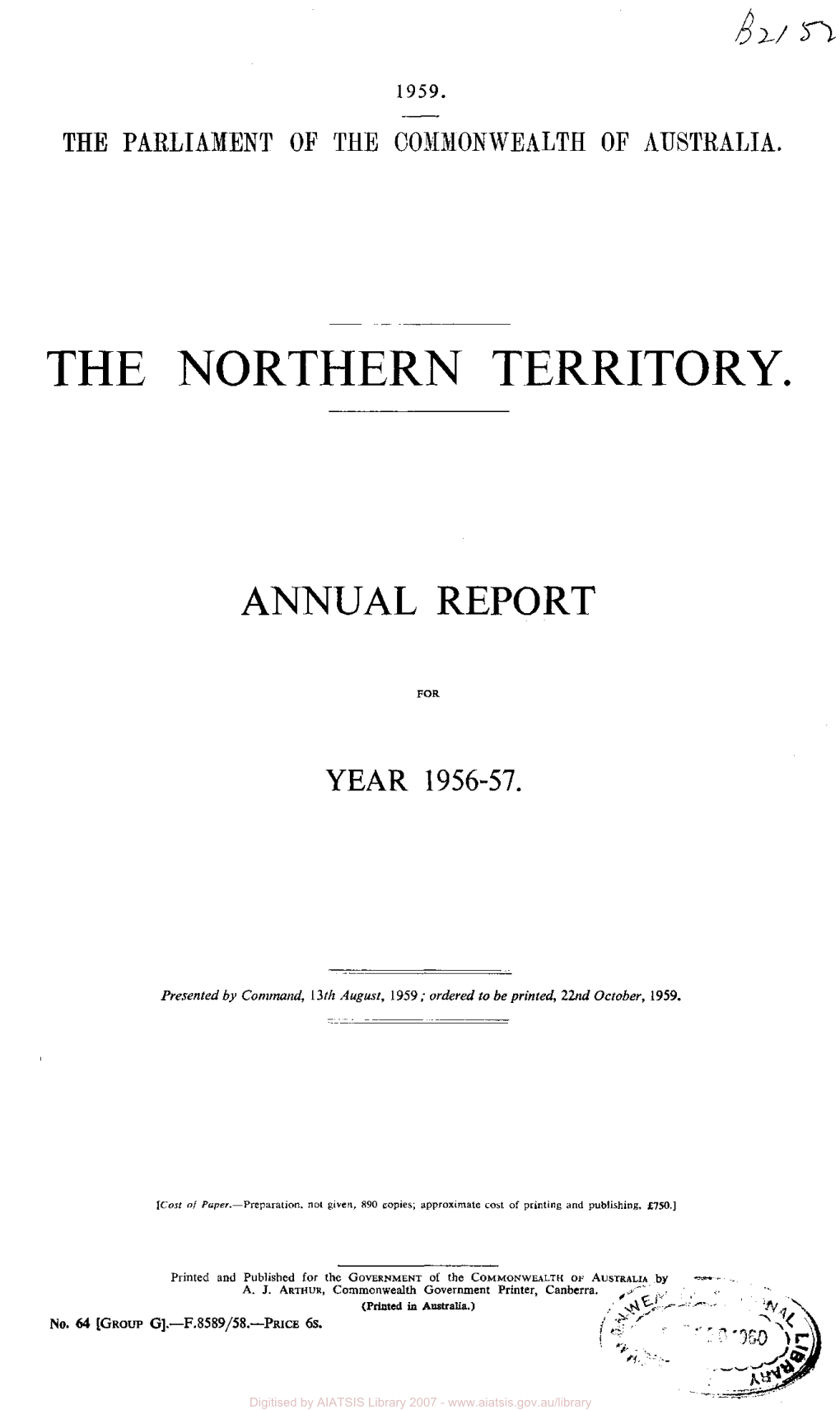 Northern Territory Annual Report for Year 1956-57