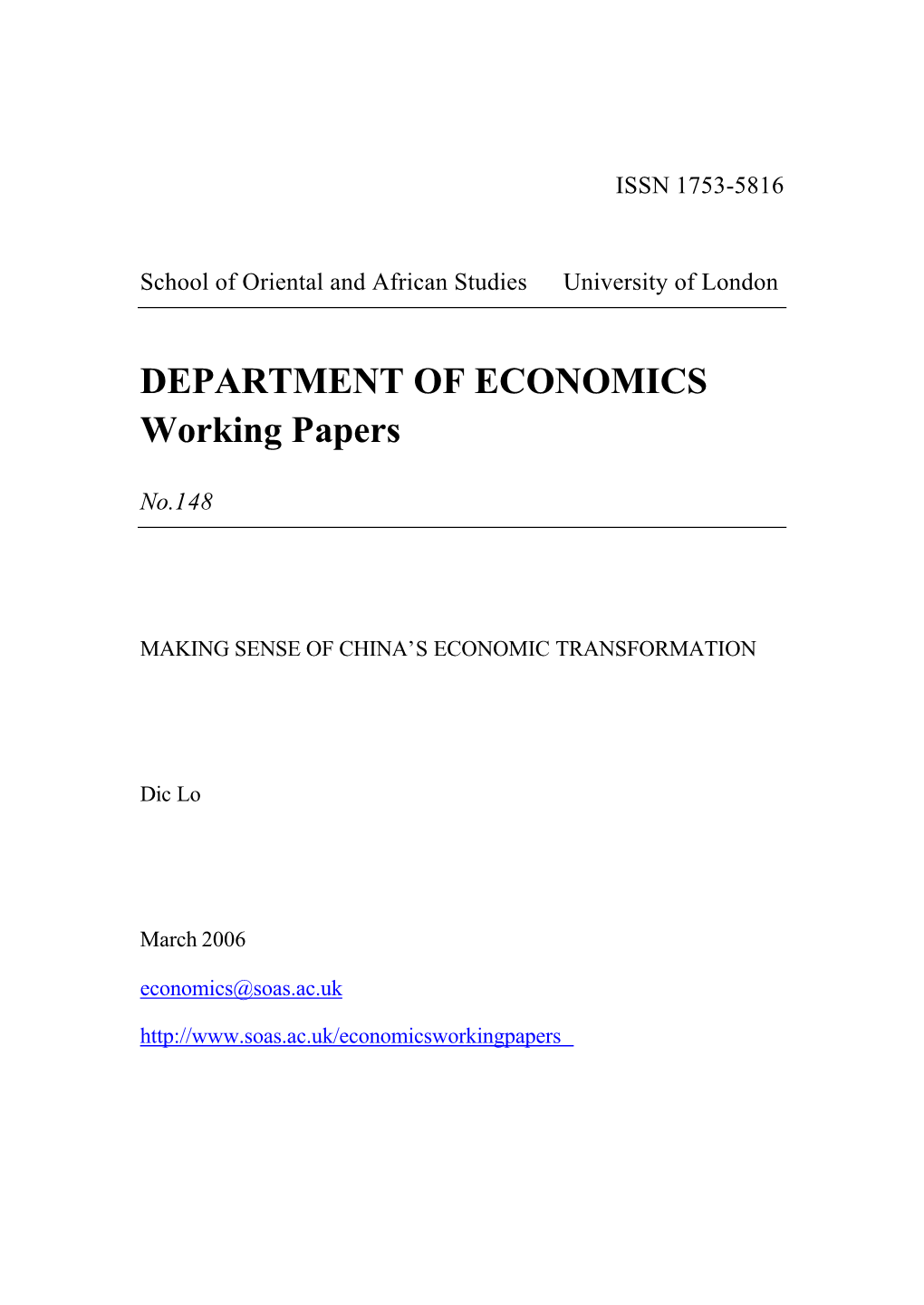 DEPARTMENT of ECONOMICS Working Papers