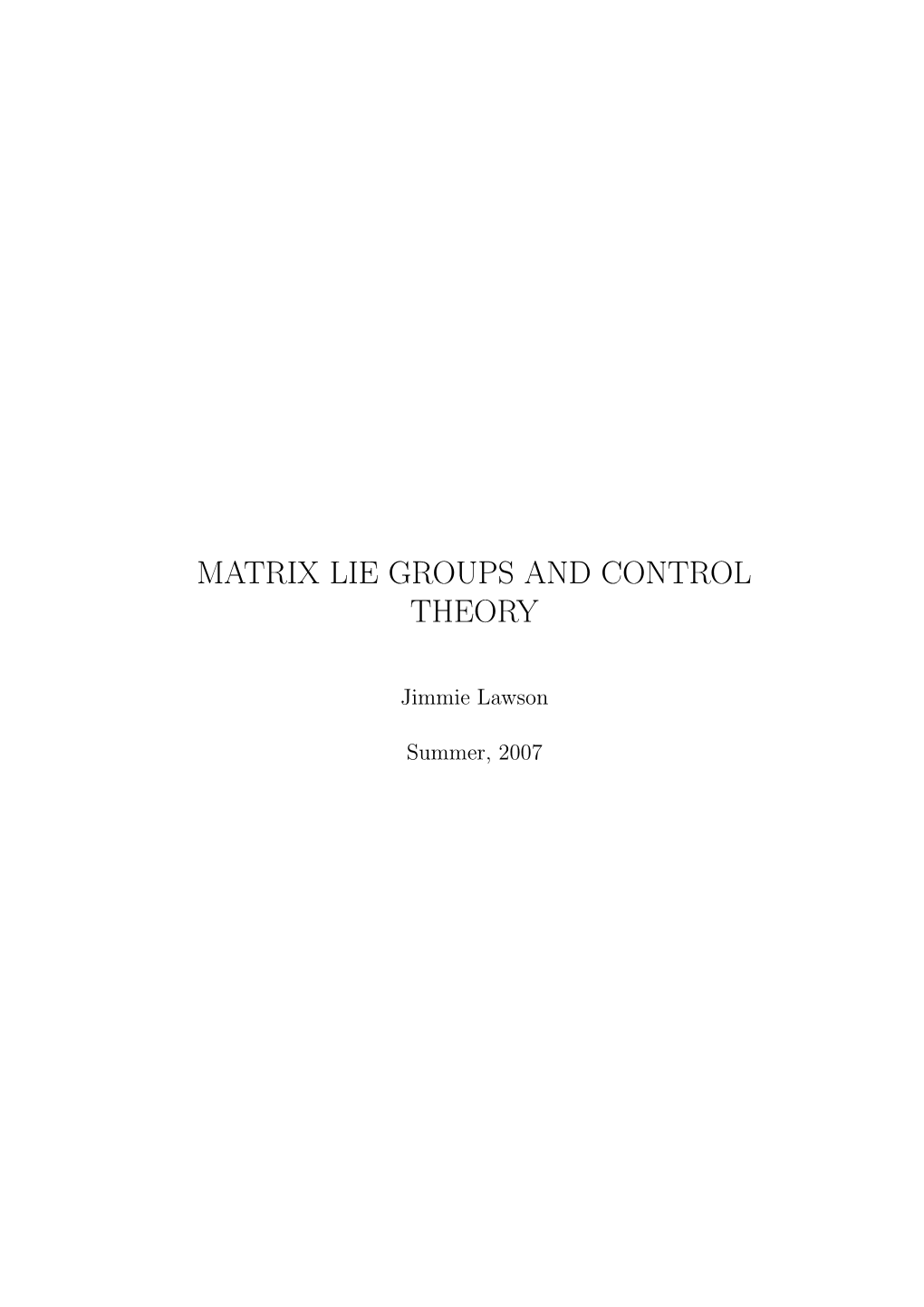 Matrix Lie Groups and Control Theory