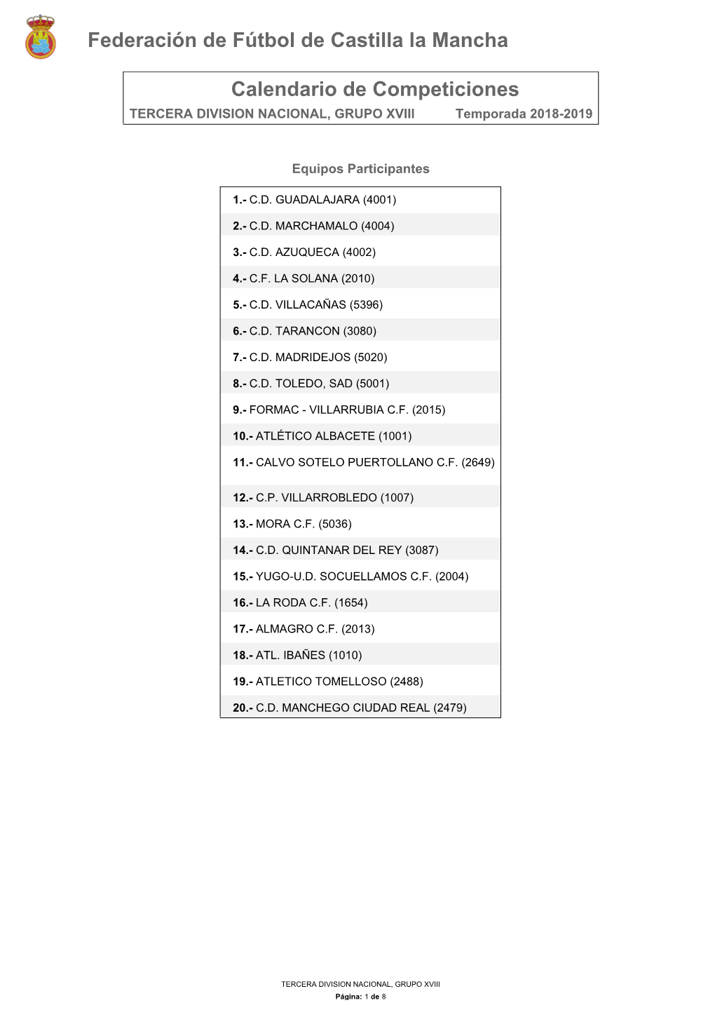 Calendario De Competición