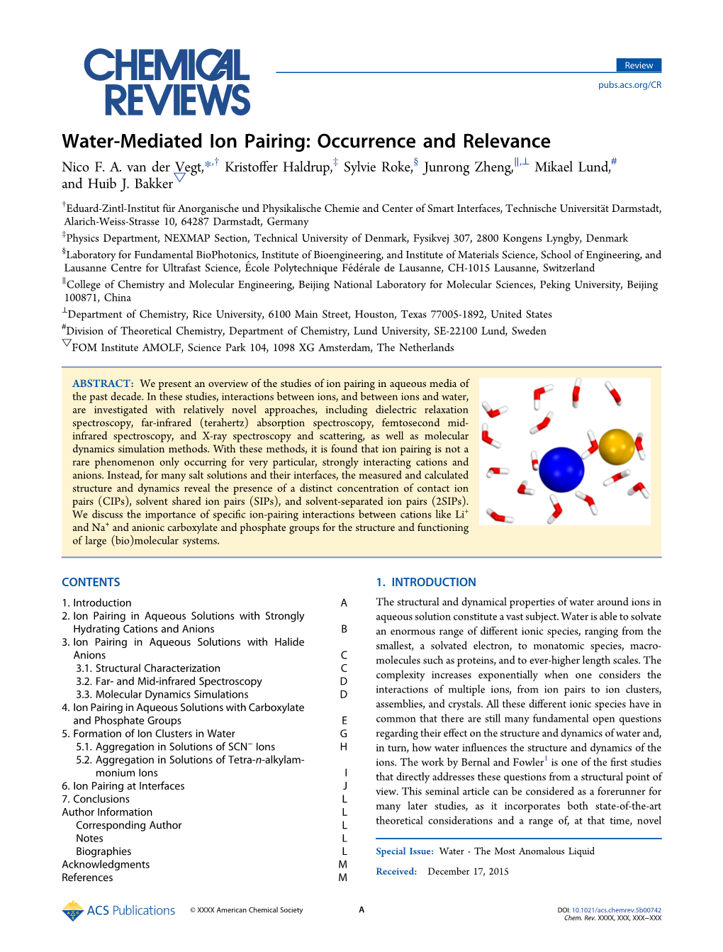 Water-Mediated Ion Pairing: Occurrence and Relevance † ‡ § ∥ ⊥ # Nico F