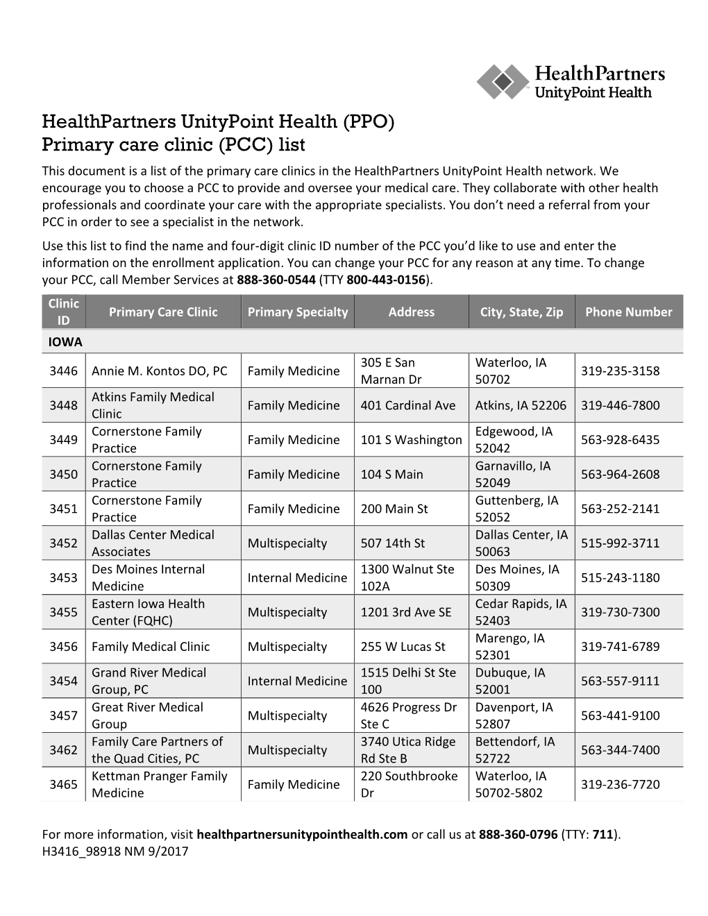 Primary Care Clinic List | Healthpartners Unitypoint Health