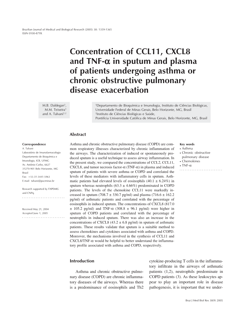 Concentration of CCL11, CXCL8 and TNF-Α in Sputum and Plasma of Patients Undergoing Asthma Or Chronic Obstructive Pulmonary Disease Exacerbation
