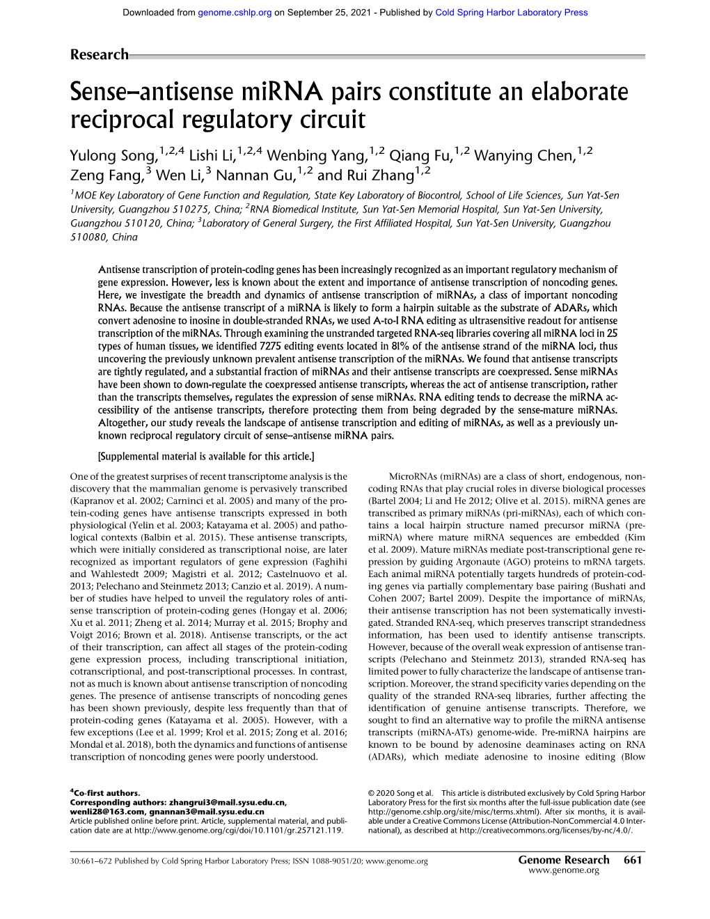 Sense–Antisense Mirna Pairs Constitute an Elaborate Reciprocal Regulatory Circuit