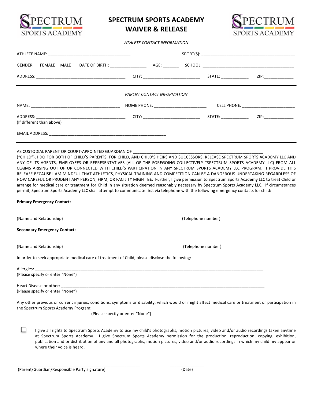 Waiver & Release Form