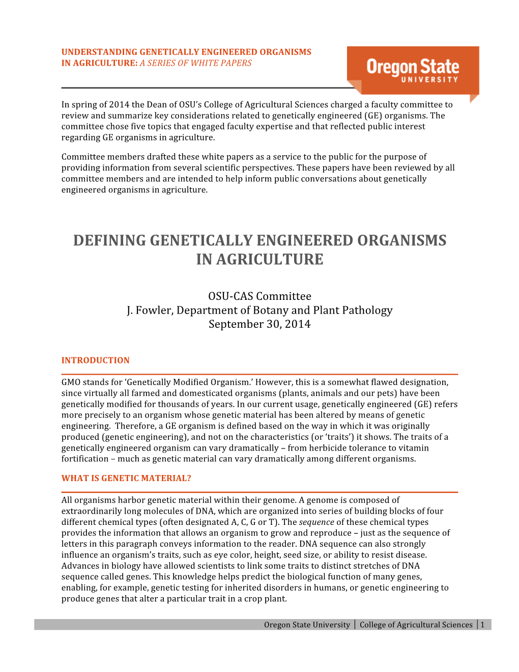 Defining GE Organisms in Agriculture