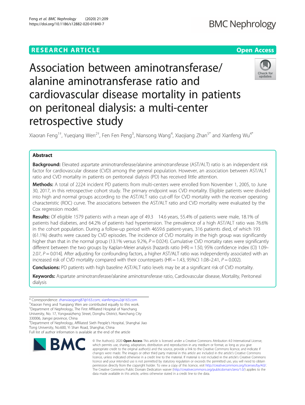 Alanine Aminotransferase Ratio and Cardiovascular Disease Mortality In