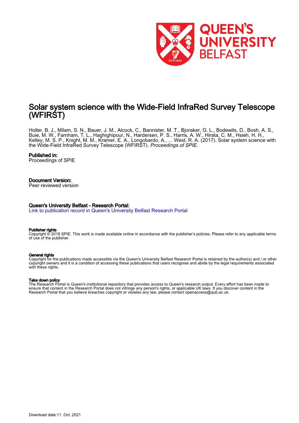 Solar System Science with the Wide-Field Infrared Survey Telescope (WFIRST)